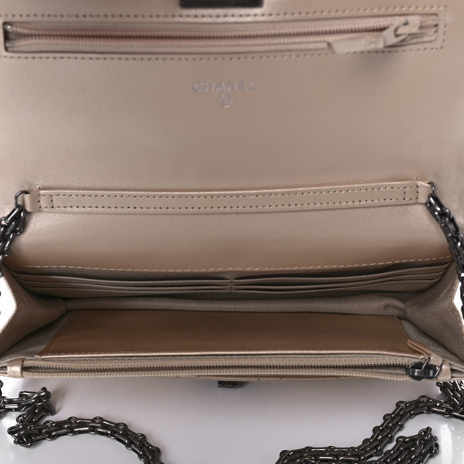 Chanel Metallic Sheepskin Quilted Reissue Wallet On Chain WOC Beige 5 of 13