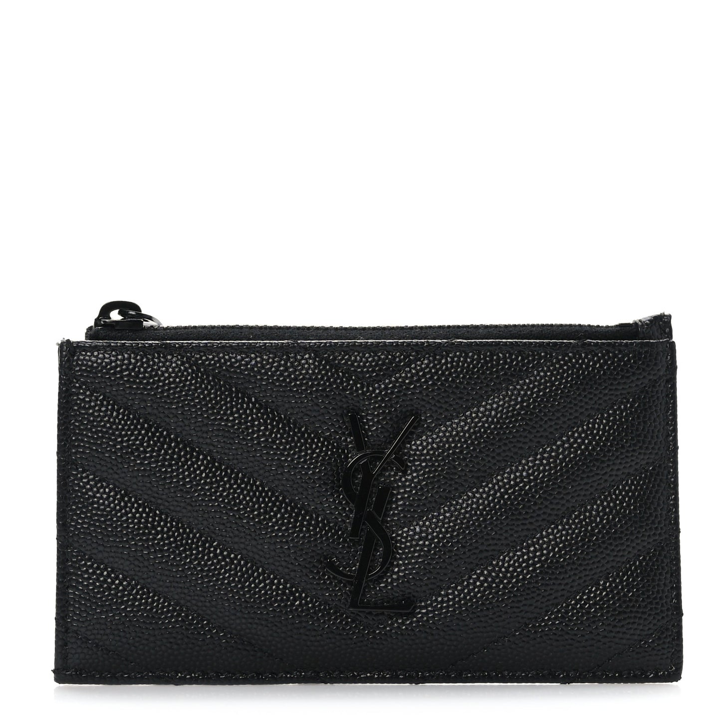 Grain De Poudre Matelasse Chevron Monogram Fragments Zippered Card Case Black