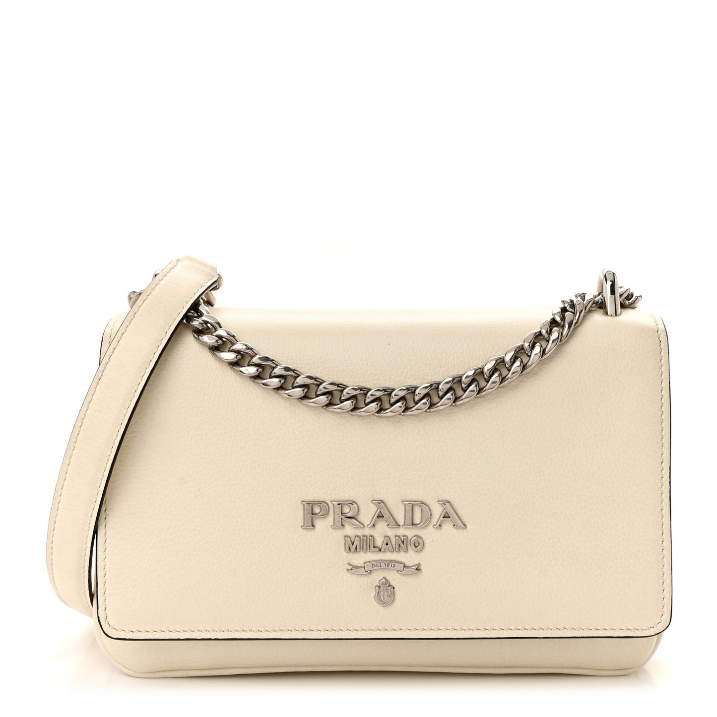 Glace Calfskin Chain Crossbody Bag White