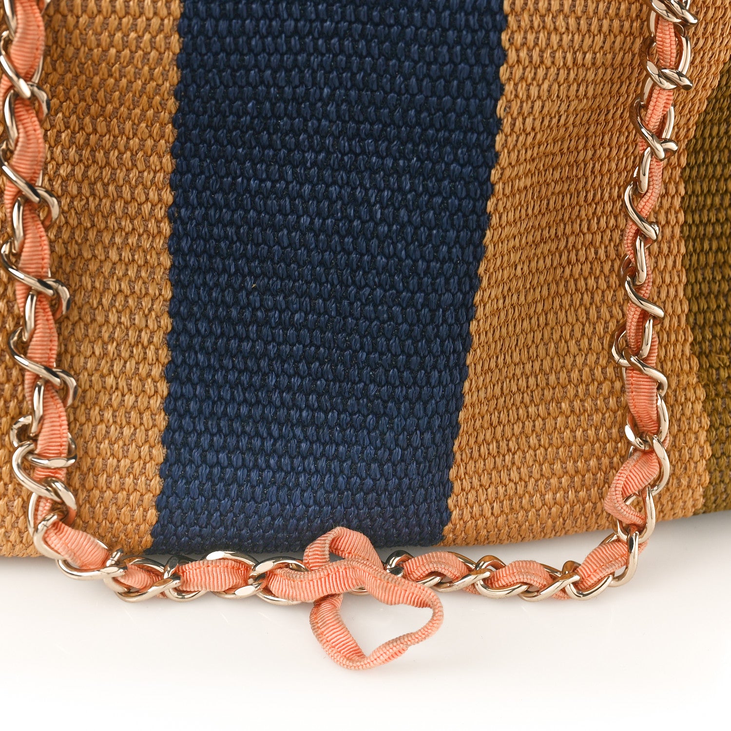 Chanel Straw Raffia Calfskin Striped Medium Deauville Tote Khaki Beige Navy Blue 10 of 19