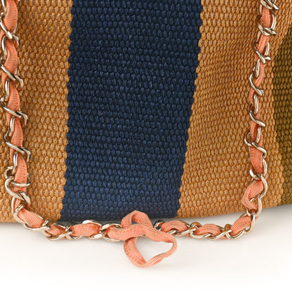 Chanel Straw Raffia Calfskin Striped Medium Deauville Tote Khaki Beige Navy Blue 10 of 19