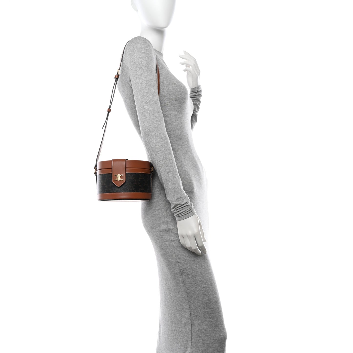 Calfskin Triomphe Canvas Medium Tambour Bag Tan