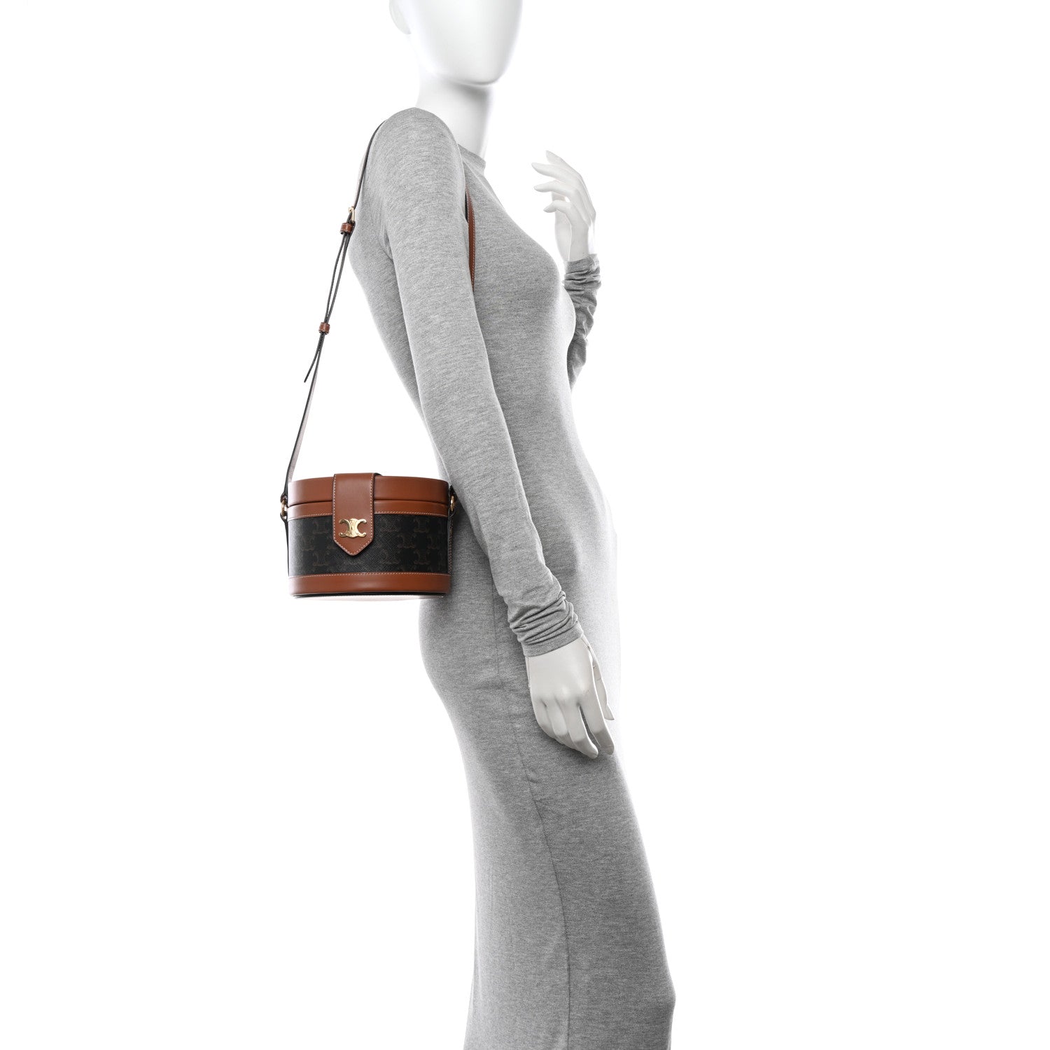 Celine Calfskin Triomphe Canvas Medium Tambour Bag Tan 3 of 14