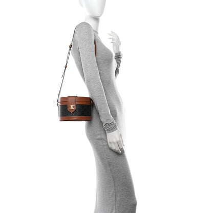 Celine Calfskin Triomphe Canvas Medium Tambour Bag Tan 3 of 14