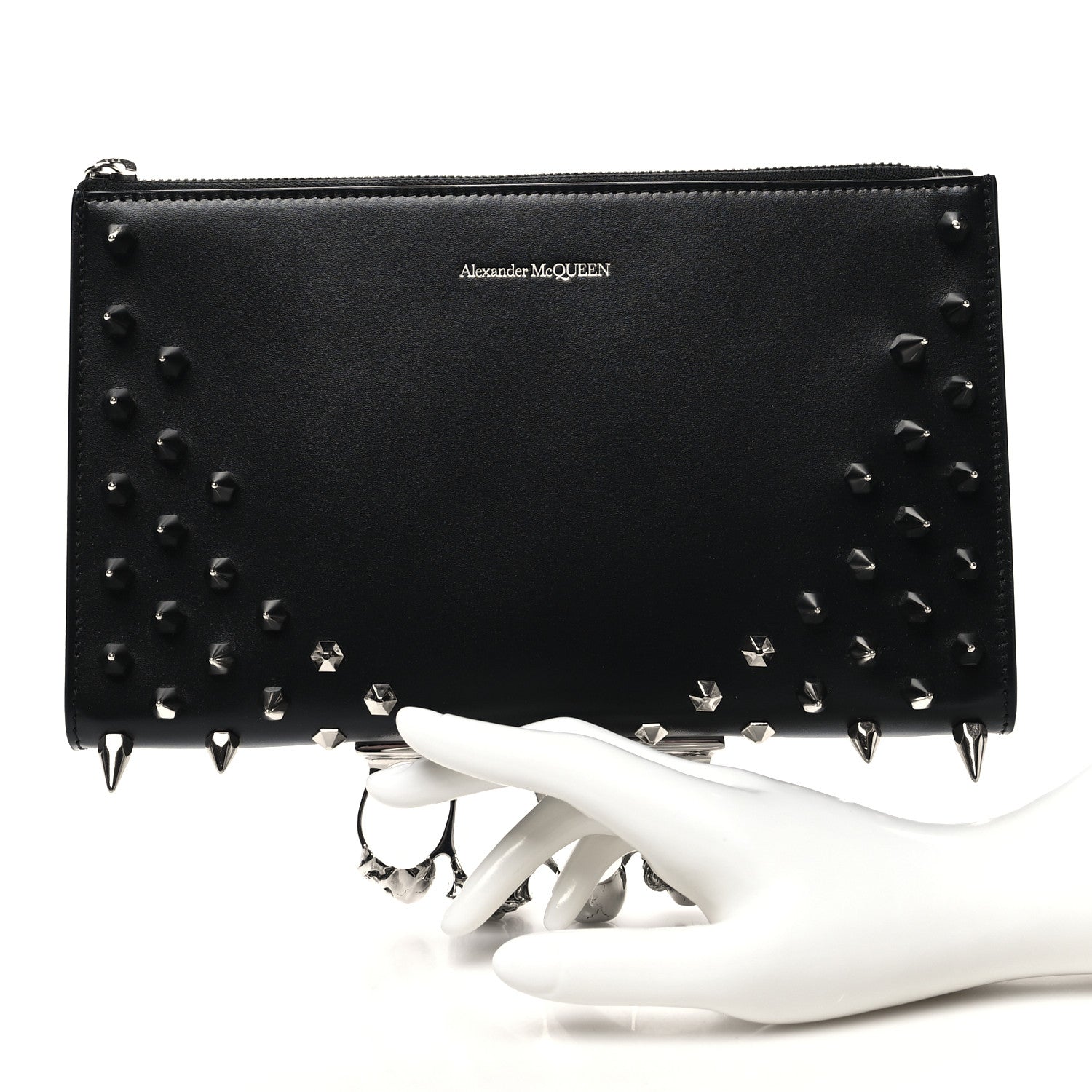 Alexander McQueen Calfskin Skull Four RIng Zip Pouch Black 2 of 9