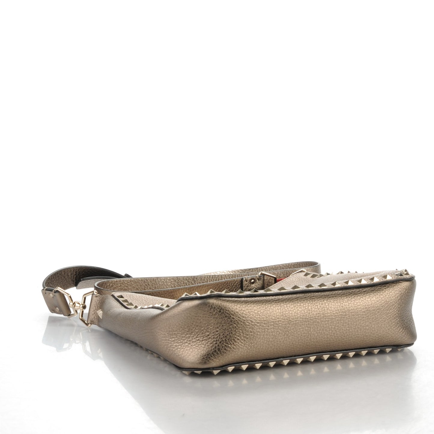 Metallic Pebbled Calfskin Small Rockstud Flip-Lock Messenger Bag Sasso