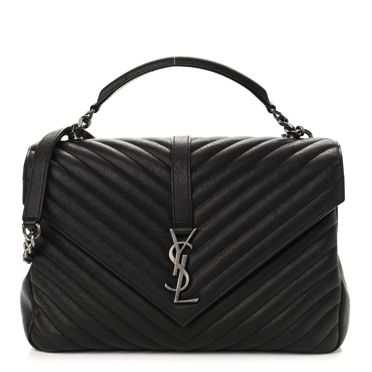Saint Laurent Sheepskin Matelasse Chevron Monogram Large College Satchel Black 1 of 12
