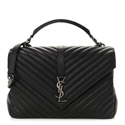 Saint Laurent Sheepskin Matelasse Chevron Monogram Large College Satchel Black 1 of 12