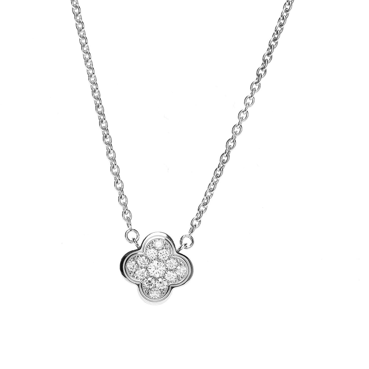 Van Cleef & Arpels 18K White Gold Diamond Pure Alhambra Pendant Necklace 4 of 7