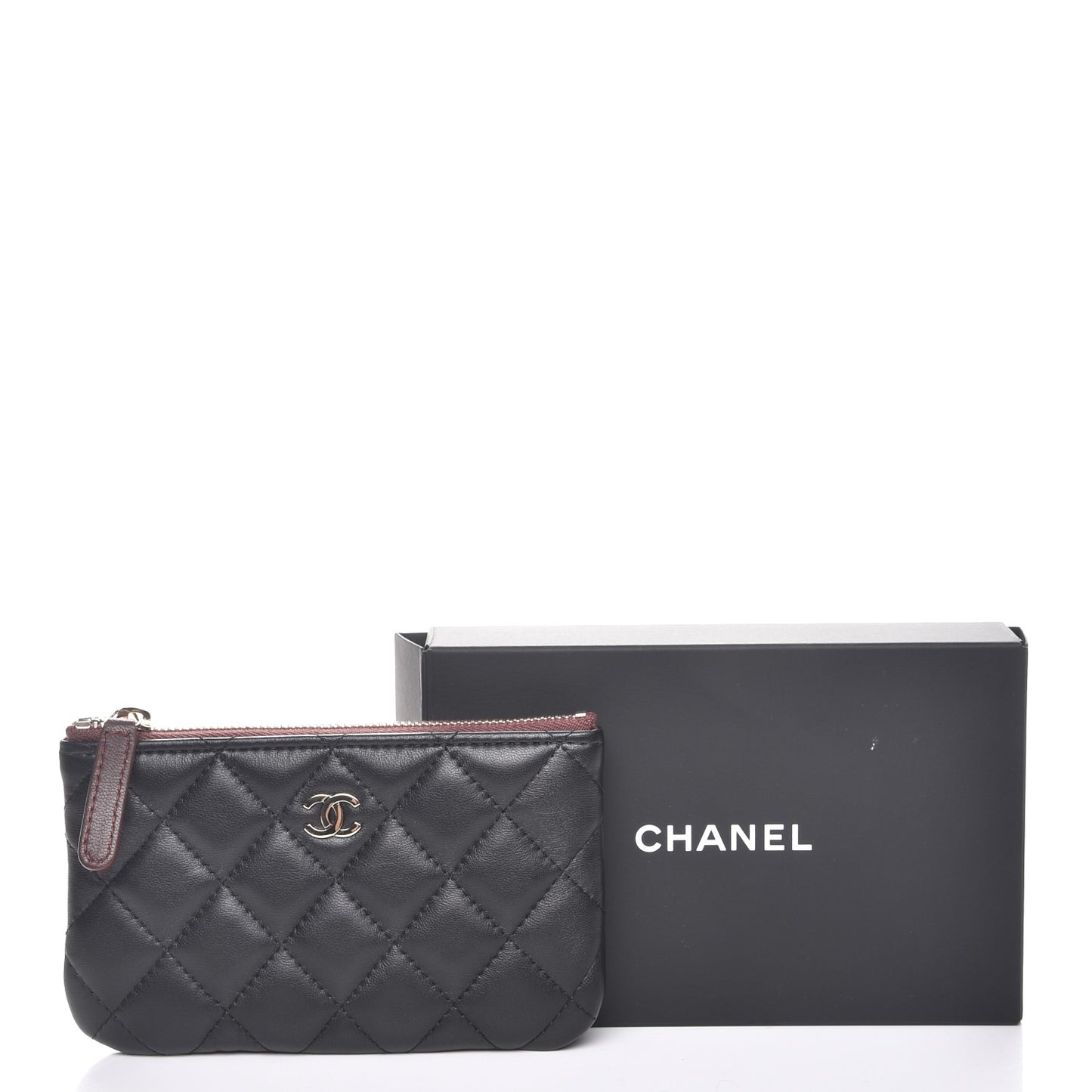 Lambskin Quilted Small Cosmetic Case Black