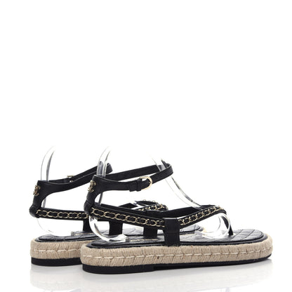 Chanel Lambskin Chain CC Thong Espadrille Sandals 40 Black 4 of 8