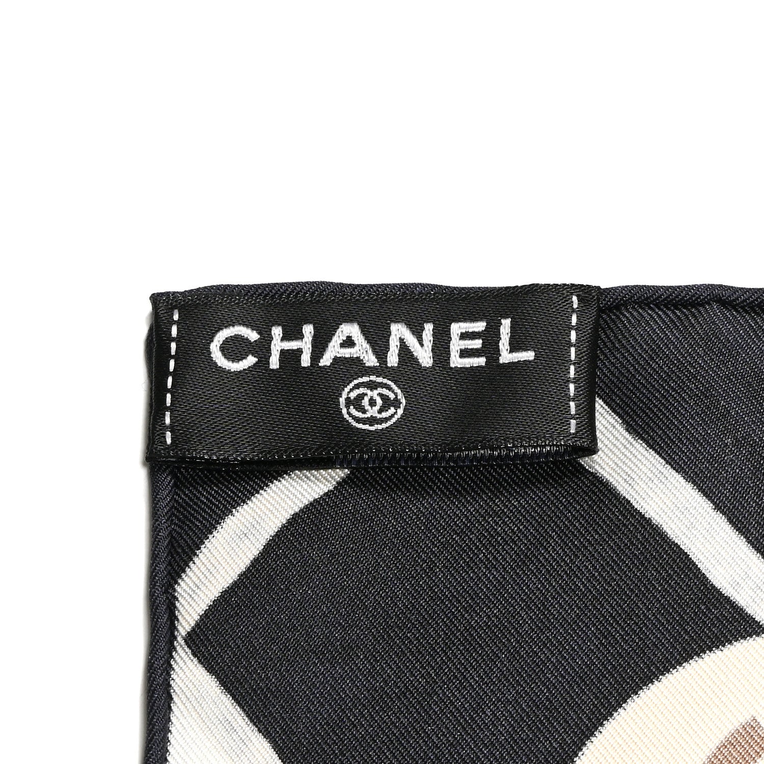 Chanel Silk CC Logo Camellia Scarf White Black 3 of 3
