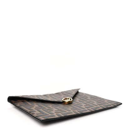 Fendi Vitello Soft F is Fendi Bi-Color FF 1974 Embossed Envelope Pouch Maya Black 4 of 9