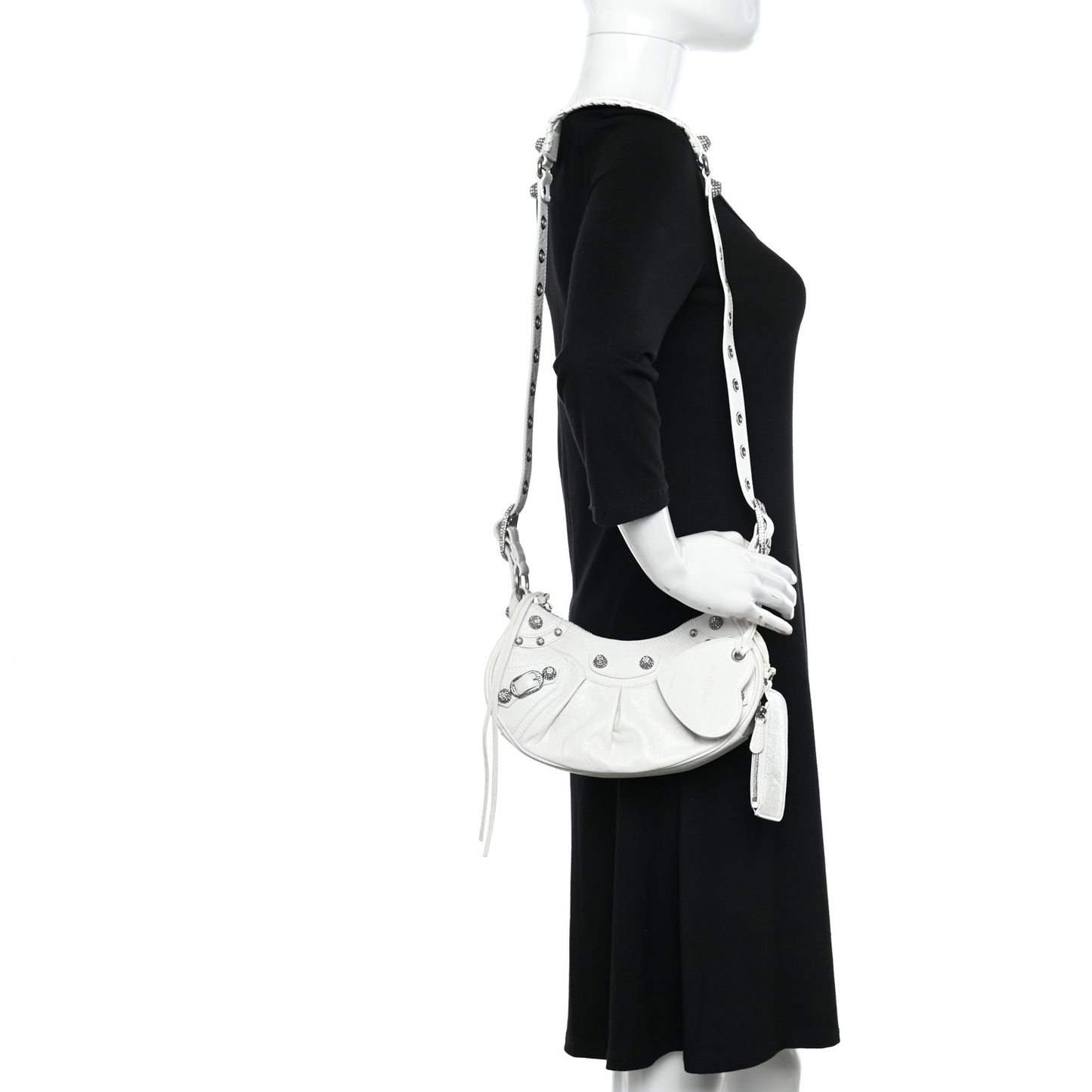 Agneau Arena Crystal Le Cagole Shoulder Bag XS Optic White