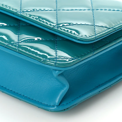 Chanel Patent Quilted Wallet On Chain WOC Turquoise Blue 9 of 10