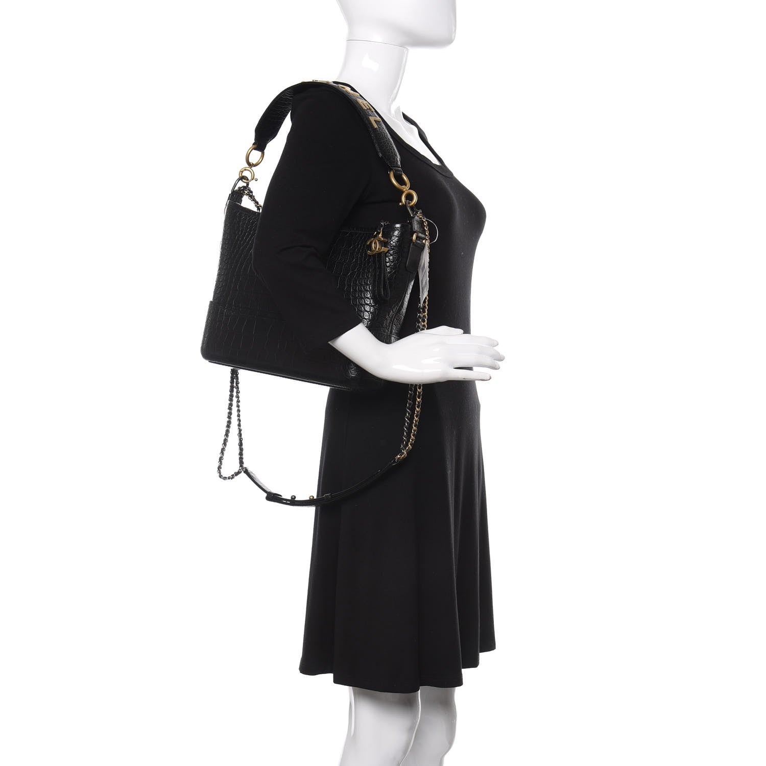 Chanel Crocodile Embossed Calfskin Medium Gabrielle Cocodile Hobo Black 2 of 12
