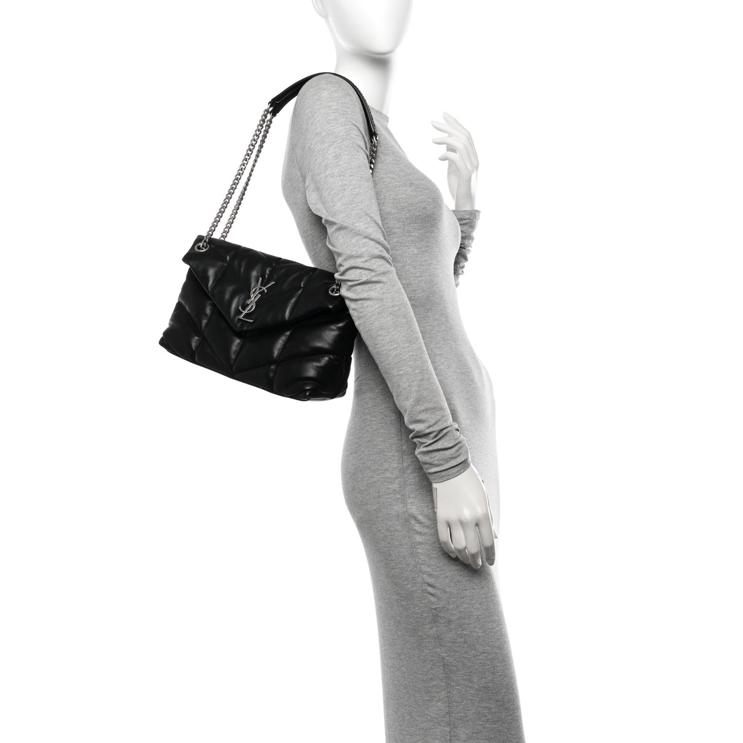 Lambskin Quilted Small Loulou Puffer Monogram Chain Satchel Black
