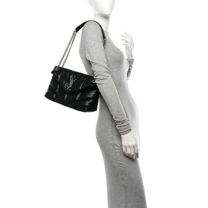 Saint Laurent Lambskin Quilted Small Loulou Puffer Monogram Chain Satchel Black 2 of 13
