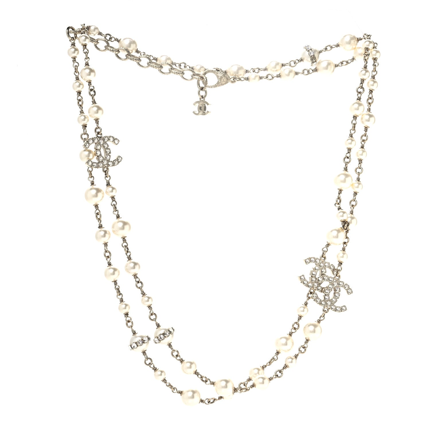Chanel Crystal Pearl CC Long Necklace Gold 3 of 6