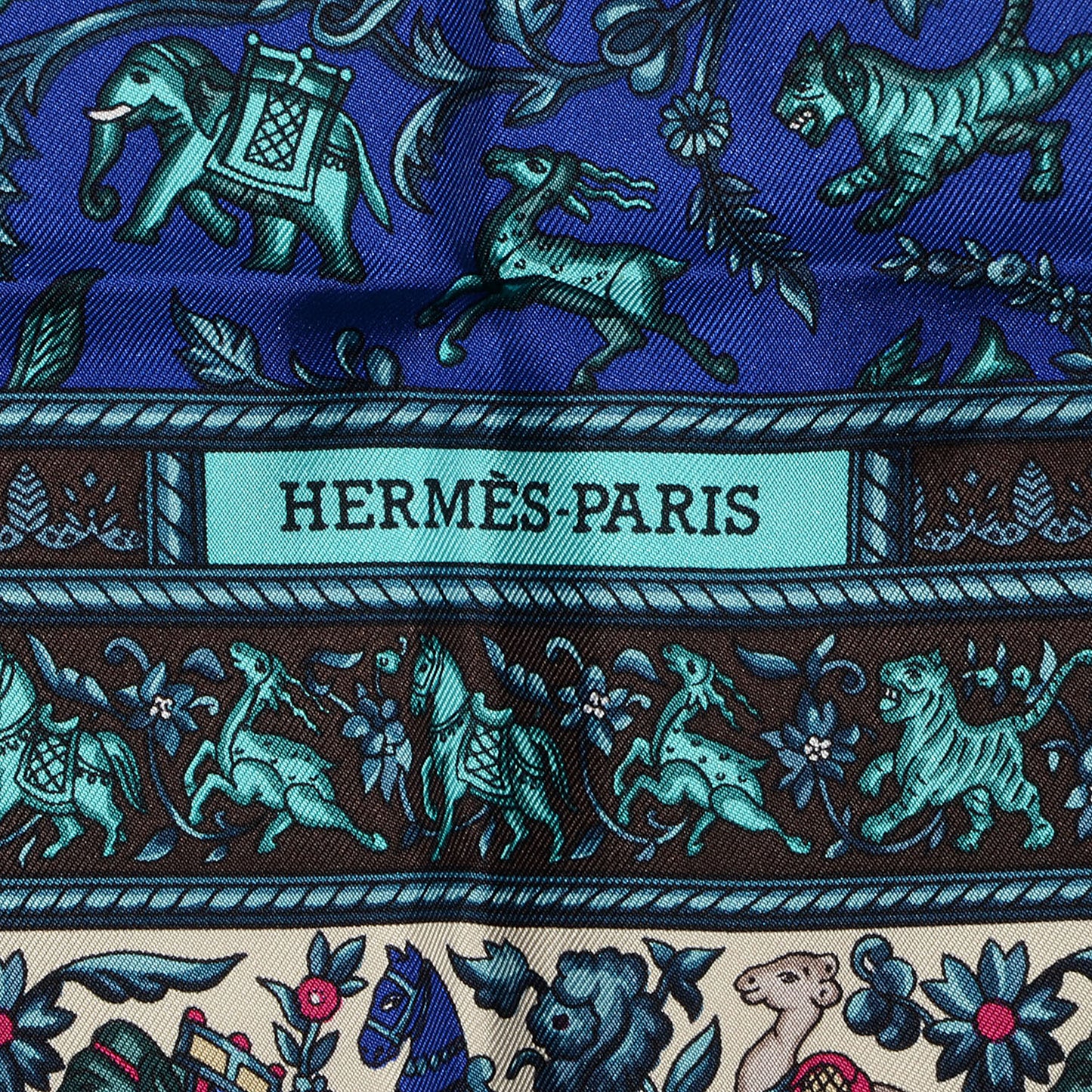 Silk Chasse En Inde Scarf 90 Gris Bleu dur Craie Aqua