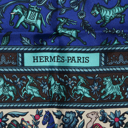 Hermes Silk Chasse En Inde Scarf 90 Gris Bleu dur Craie Aqua 4 of 6
