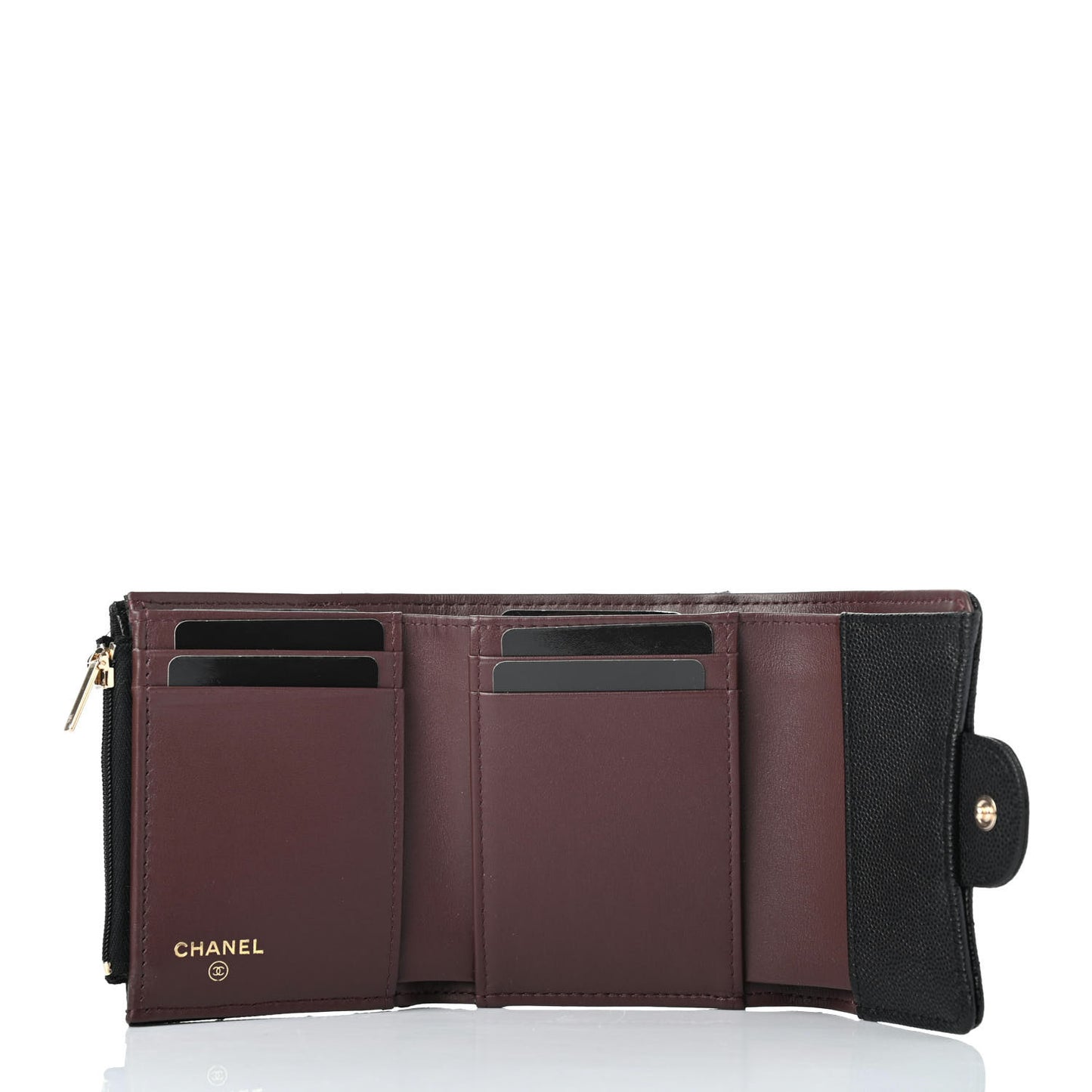 Caviar Quilted Compact Flap Wallet Black