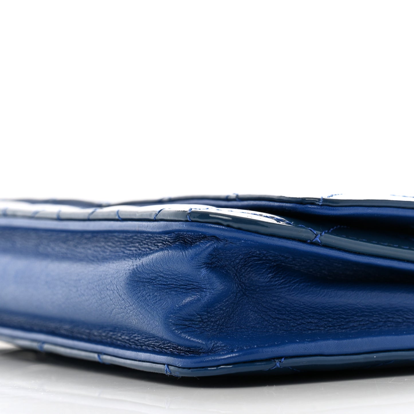 Patent Quilted Wallet On Chain WOC Dark Blue