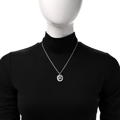 Chanel Metal Resin Crystal CC Oval Necklace Silver Black 2 of 5
