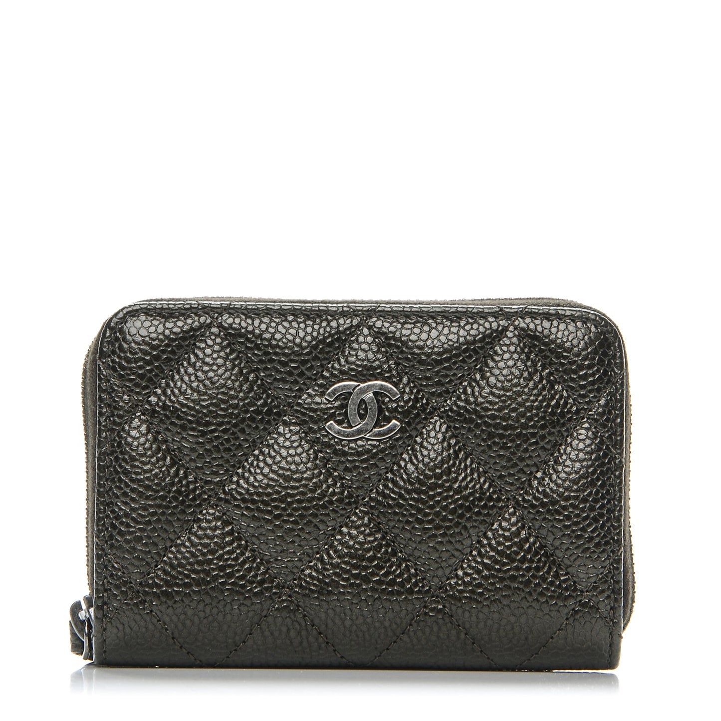 Metallic Caviar Quilted Zip Coin Purse Dark Charcoal