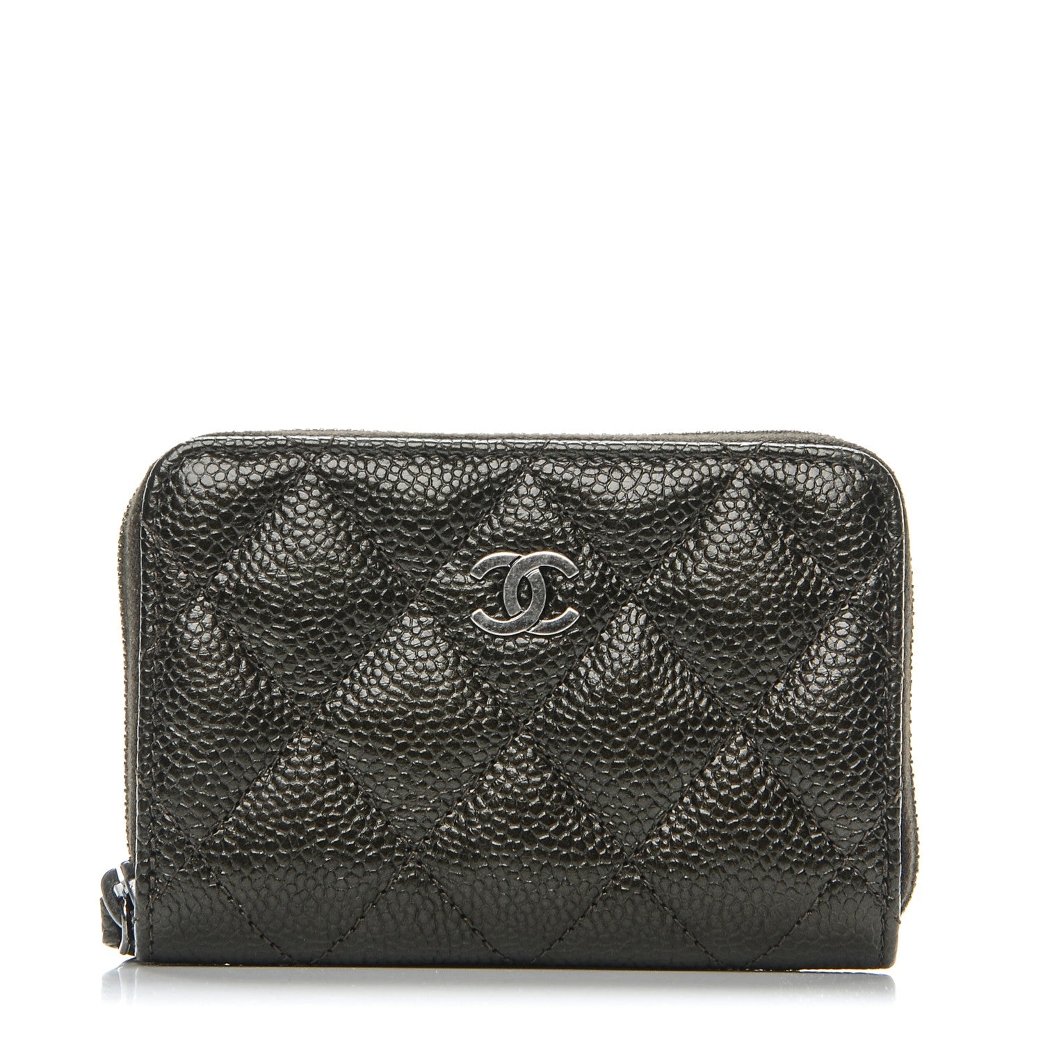 Chanel Metallic Caviar Quilted Zip Coin Purse Dark Charcoal 1 of 8
