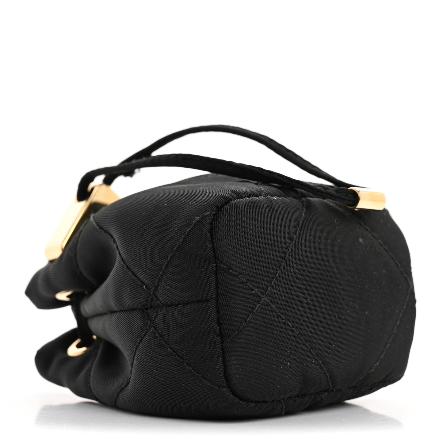 Re-Nylon Quilted Metal Triangle Logo Mini Drawcord Pouch Shoulder Bag Black