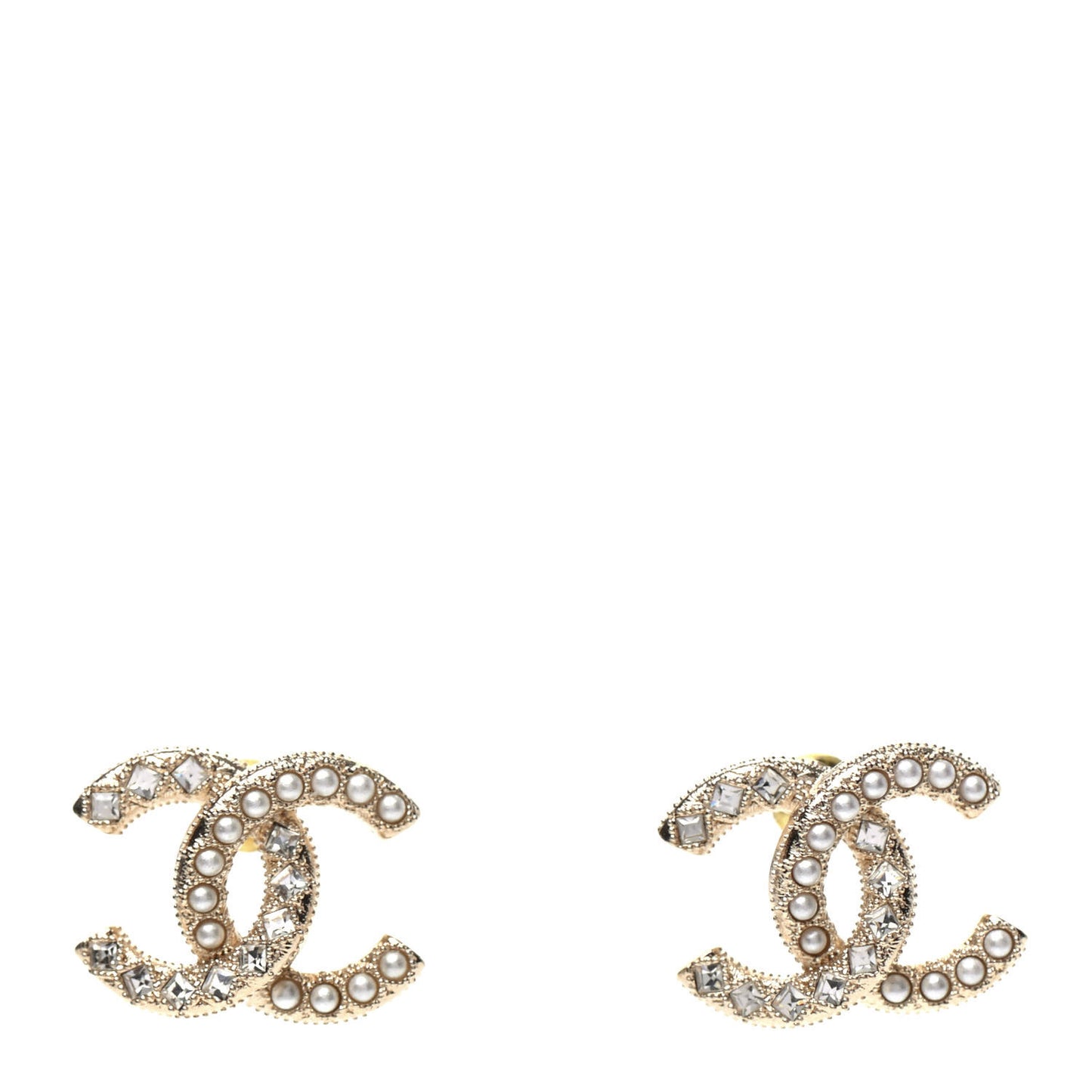 Crystal Pearl CC Earrings Gold