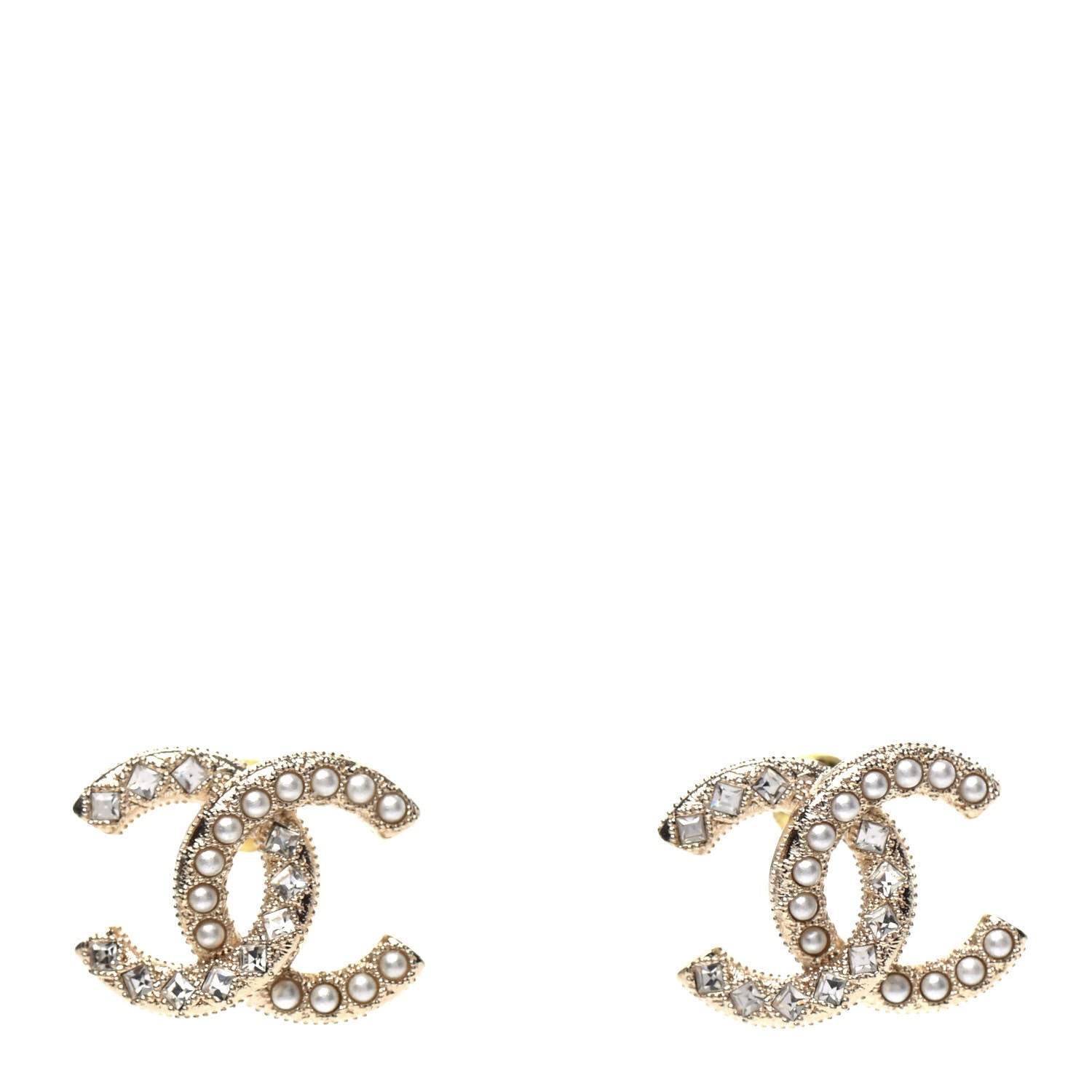 Chanel Crystal Pearl CC Earrings Gold 1 of 5