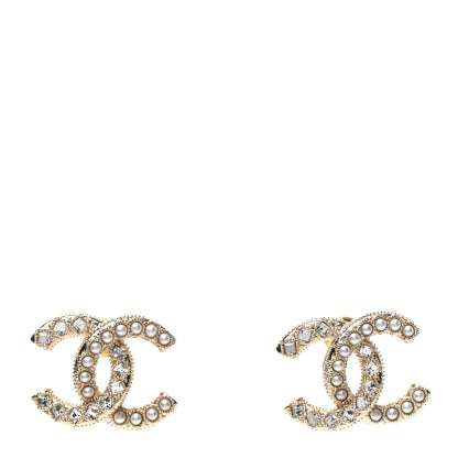 Chanel Crystal Pearl CC Earrings Gold 1 of 5