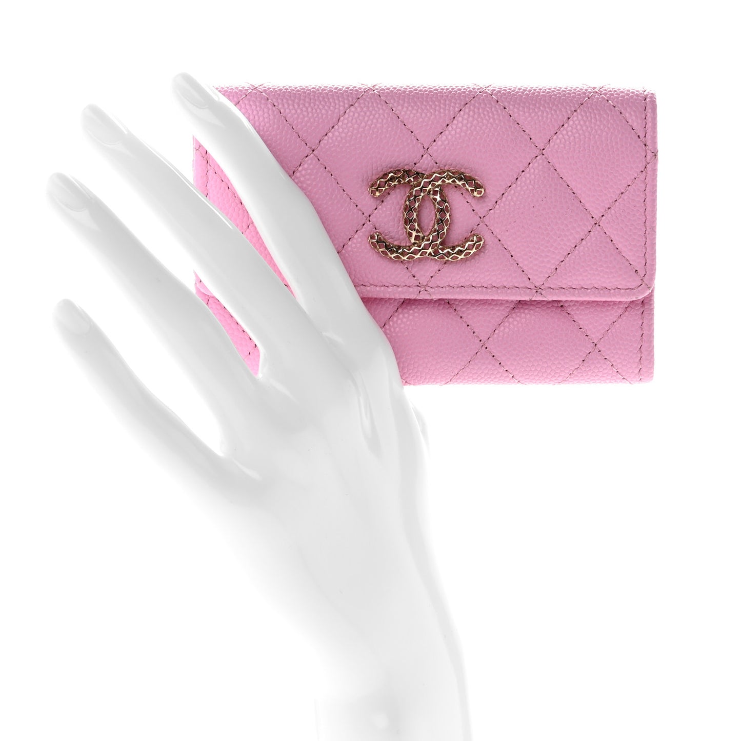 Caviar Metal Perforated Quilted CC Flap Card Holder Pink Green