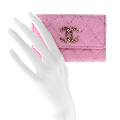 Chanel Caviar Metal Perforated Quilted CC Flap Card Holder Pink Green 2 of 8