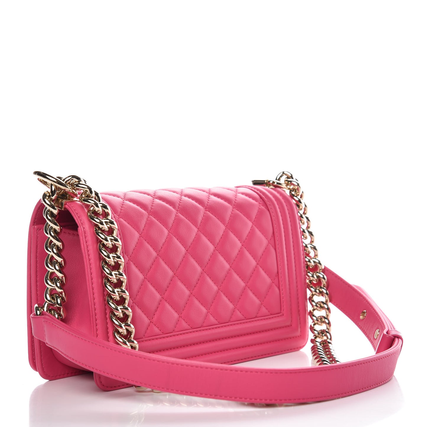 Calfskin Quilted Small Boy Flap Fuchsia