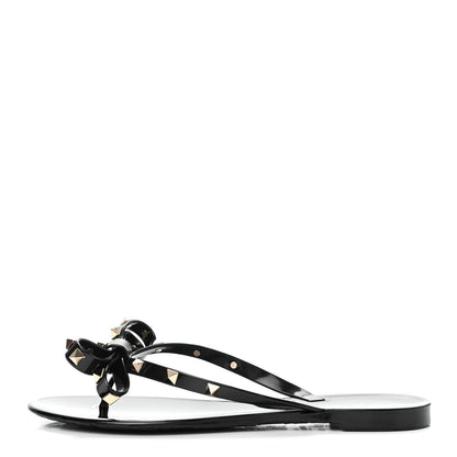 Valentino Garavani PVC Jelly Rockstud Bow Thong Sandals 39 Black 1 of 8