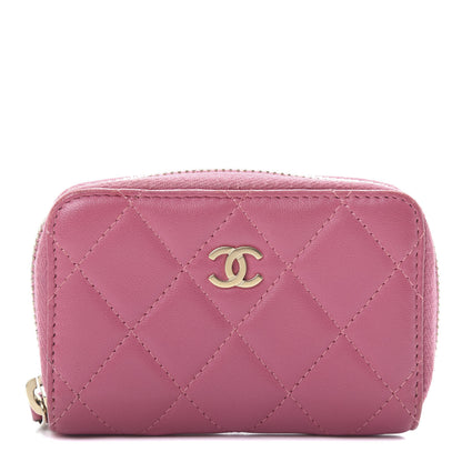 Chanel Lambskin Quilted Zip Around Coin Purse Wallet Pink 1 of 12