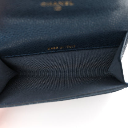 Chanel Metallic Caviar Quilted Flap Card Holder Wallet Dark Blue 6 of 10