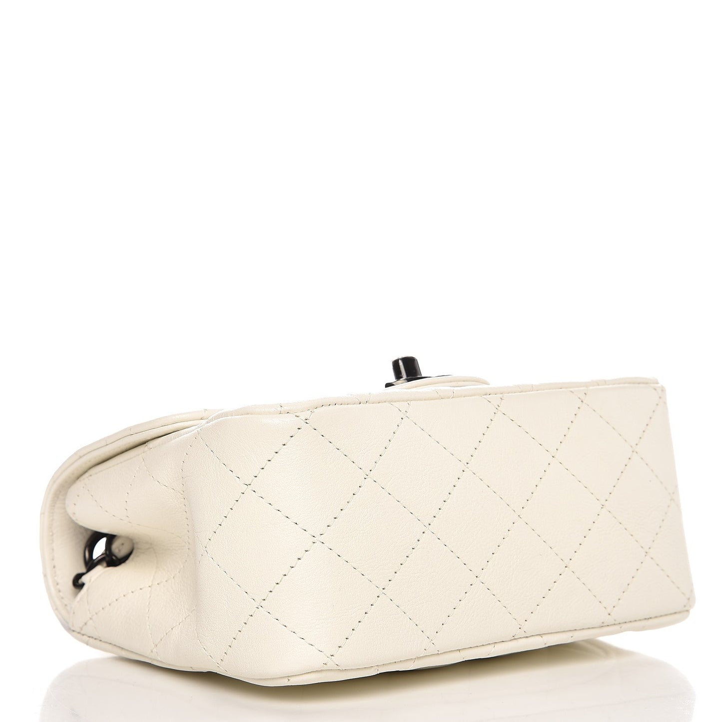 Crumpled Calfskin Quilted Mini Square Flap White