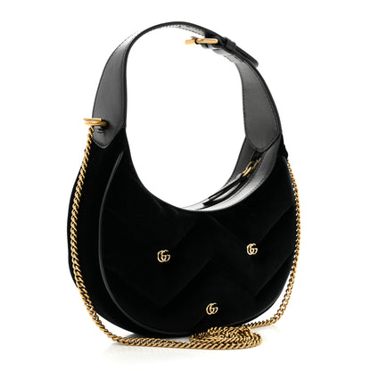 Gucci Velvet Matelasse Double G Studs Torchon GG Marmont Half Moon Hobo Black 3 of 10