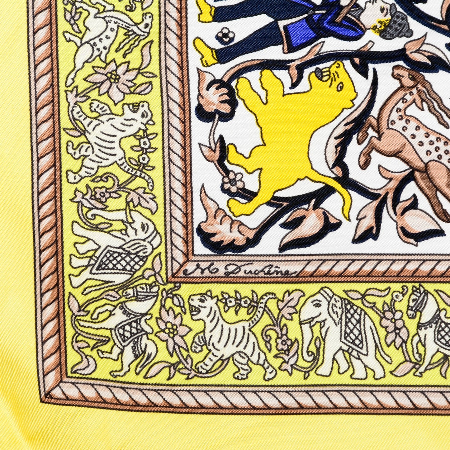 Silk Chasse En Inde Scarf 90 Jaune Caban Blanc