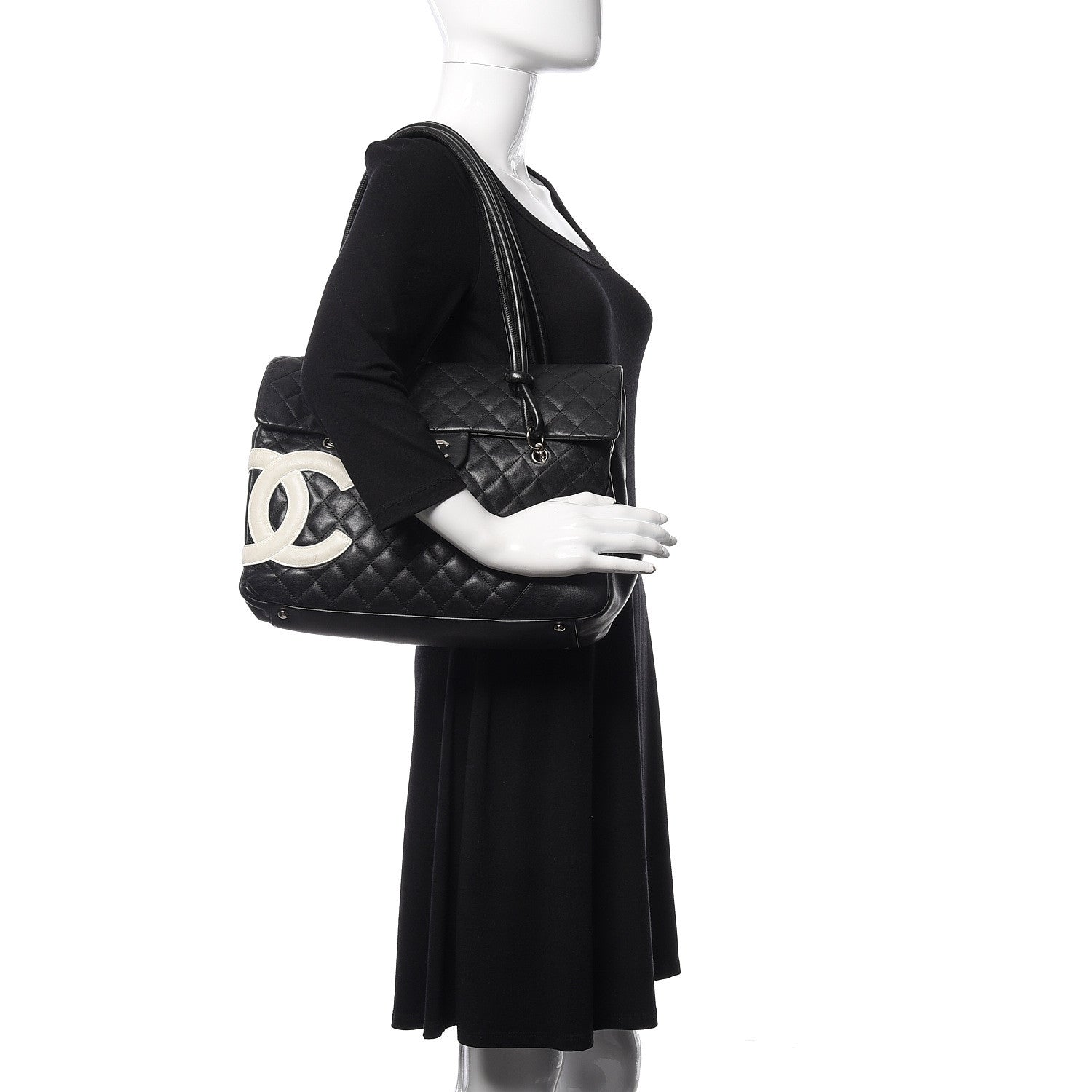 Chanel Calfskin Quilted Large Cambon Flap Black White 2 of 11