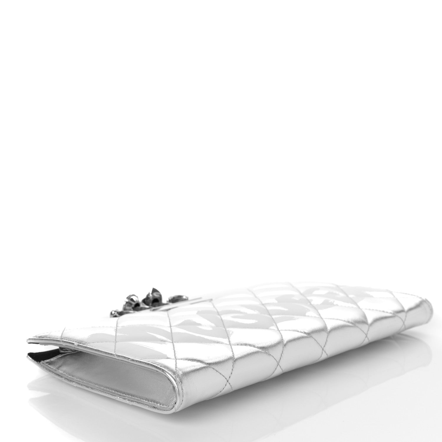 Alexander McQueen Metallic Calfskin Quilted Four Ring Knuckle Flat Clutch Silver 4 of 10
