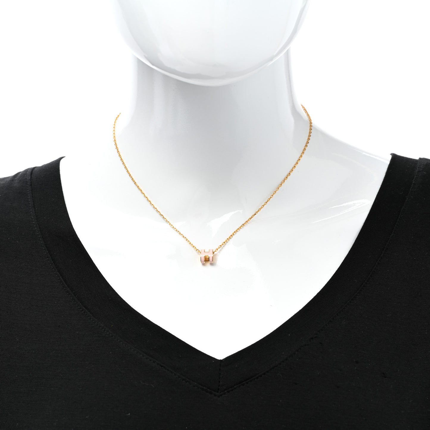 Lacquered Gold Mini Pop H Pendant Necklace Rose Dragee