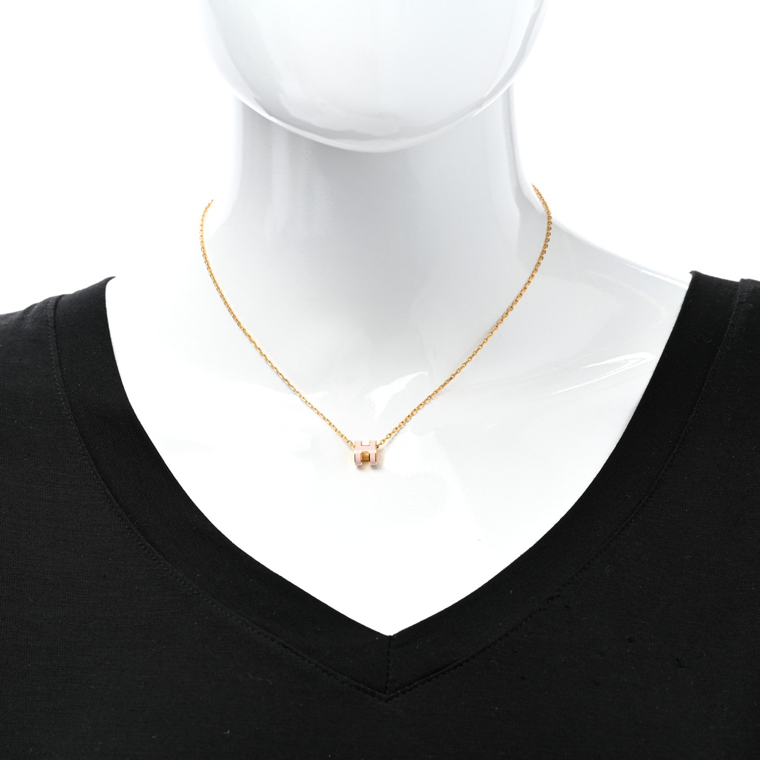 Hermes Lacquered Gold Mini Pop H Pendant Necklace Rose Dragee 2 of 6