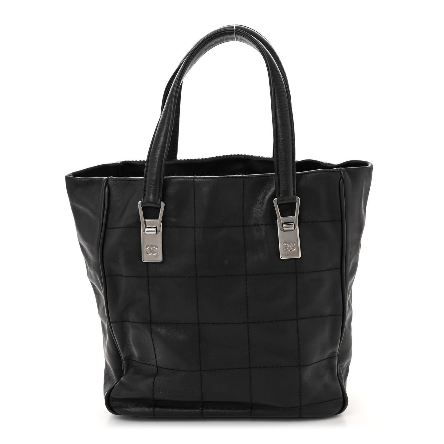 Lambskin Square Stitched Tote Black