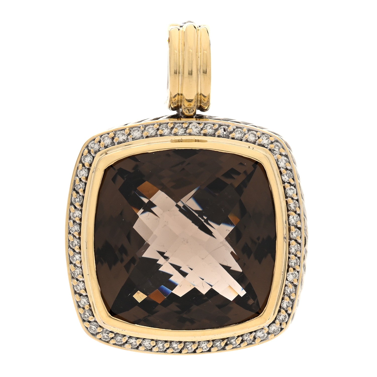 David Yurman Sterling Silver 18K Yellow Gold Diamond Smoky Quartz 19mm Albion Enhancer Pendant 1 of 3