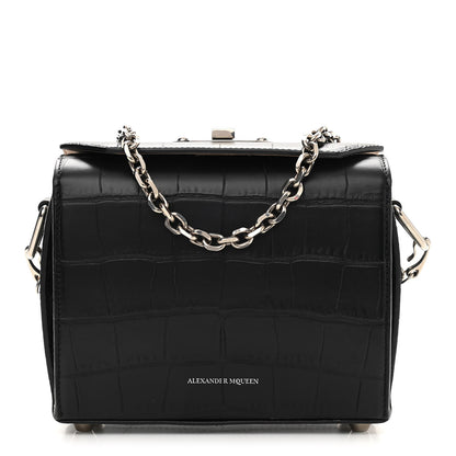 Alexander McQueen Calfskin Crocodile Embossed Box Shoulder Bag 19 Black 1 of 10